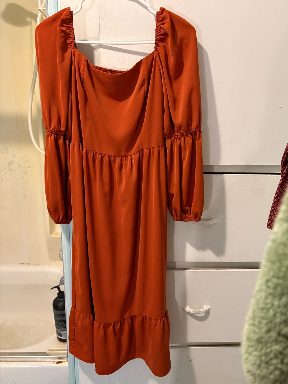 Rust Orange Long Sleeve Midi Dress - Women